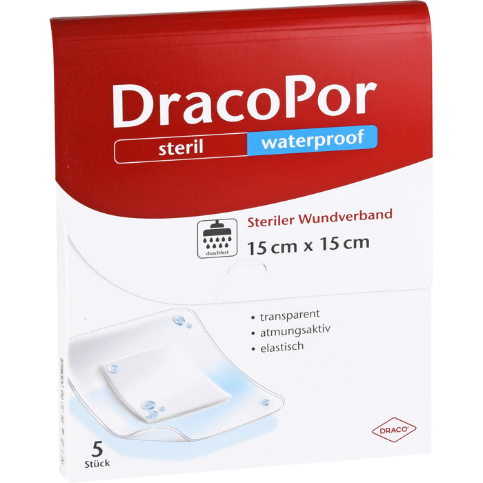 DRACOPOR waterproof Wundverband 15x15 cm steril, 5 pcs. Patch