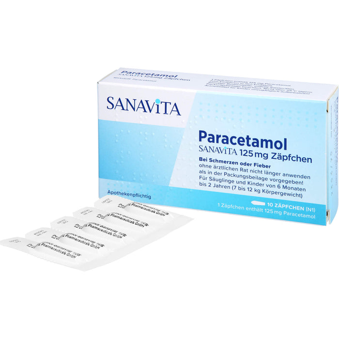Paracetamol SANAVITA 125 mg Zäpfchen - für Säuglinge ab 6 Monate und Kleinkinder bis 2 Jahre (7 bis 12 kg Körpergewicht), 10 St. Zäpfchen