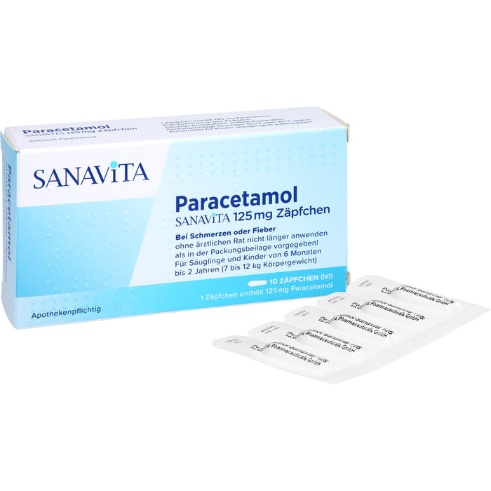 Paracetamol SANAVITA 125 mg Zäpfchen - für Säuglinge ab 6 Monate und Kleinkinder bis 2 Jahre (7 bis 12 kg Körpergewicht), 10 St. Zäpfchen