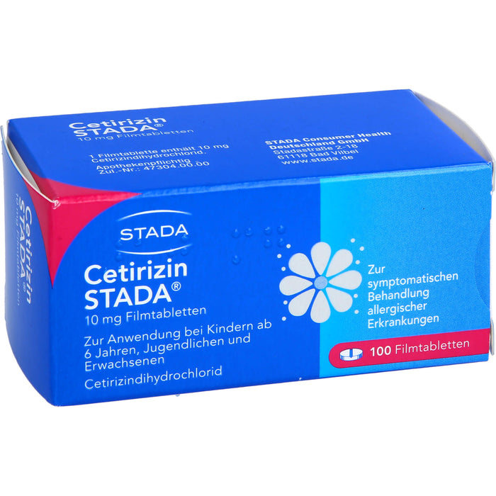 Cetirizin STADA 10 mg Filmtabletten zur symptomatischen Behandlung allergischer Erkrankungen, 100 pcs. Tablets