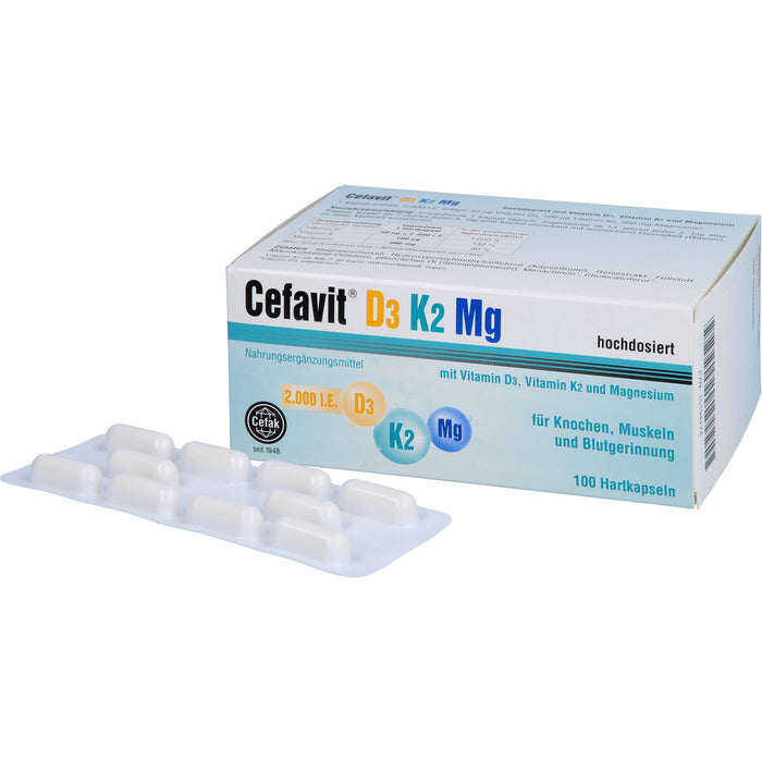 Cefavit 2000 I.E. D3 K2 Mg Kapseln für Knochen und Muskeln, 100 St. Kapseln