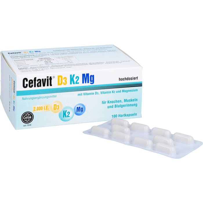 Cefavit 2000 I.E. D3 K2 Mg Kapseln für Knochen und Muskeln, 100 St. Kapseln
