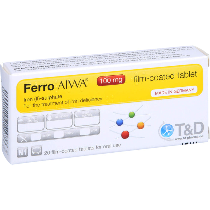 Ferro AIWA 100 mg Filmtabletten zur Behandlung von Eisenmangelzuständen, 20 St. Tabletten