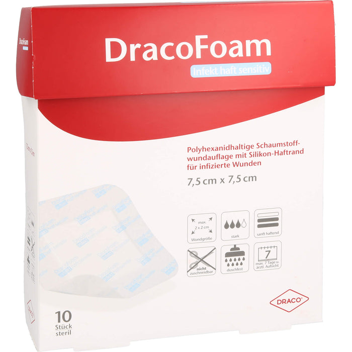 DracoFoam Infekt haft sensitiv 7,5 x 7,5 cm Schaumstoffwundauflage mit Silikon-Haftrand, 10 St. Wundauflagen
