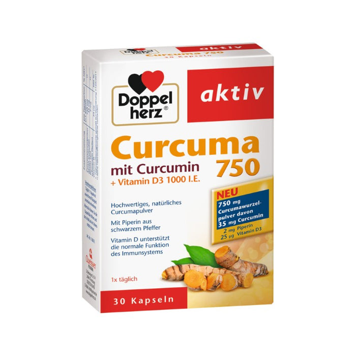 Doppelherz aktiv Curcuma 750 Kapseln unterstützt die normale Funktion des Immunsystems, 30 pcs. Capsules