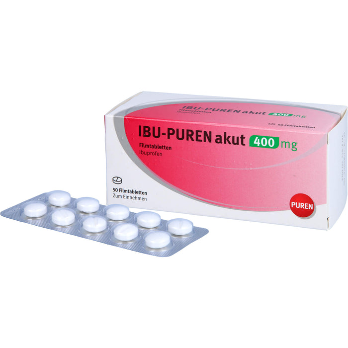 IBU-PUREN akut 400 mg Filmtabletten bei Schmerzen und Fieber, 50 pcs. Tablets