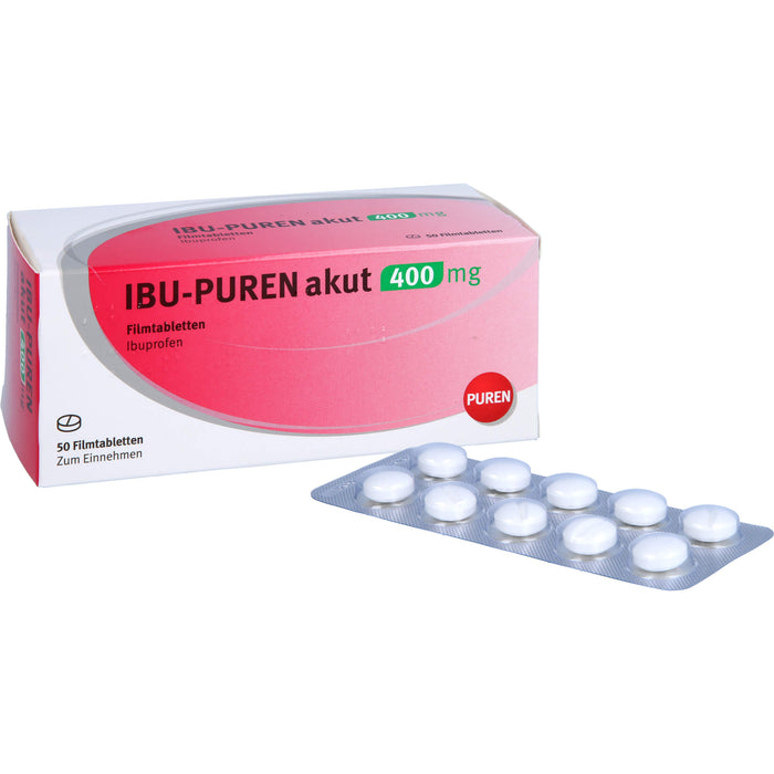IBU-PUREN akut 400 mg Filmtabletten bei Schmerzen und Fieber, 50 pcs. Tablets
