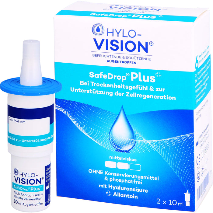 Hylo-Vision SafeDrop Plus Augentropfen bei Trockenheitsgefühl & zur Unterstützung der Zellregeneration, 20 ml Lösung