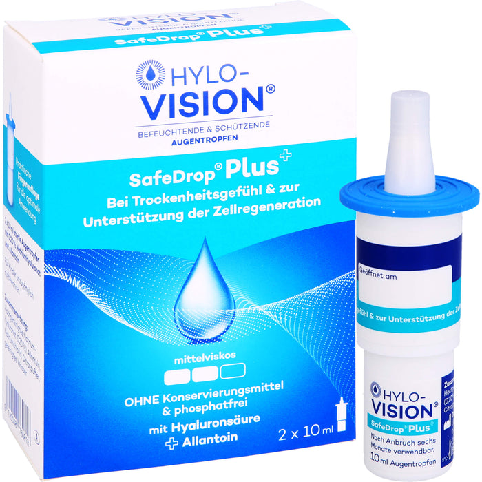 Hylo-Vision SafeDrop Plus Augentropfen bei Trockenheitsgefühl & zur Unterstützung der Zellregeneration, 20 ml Lösung