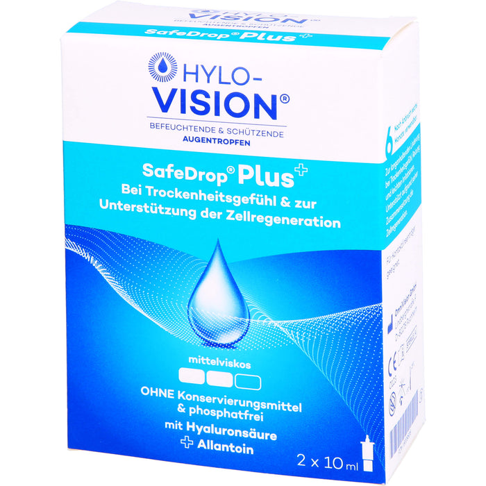 Hylo-Vision SafeDrop Plus Augentropfen bei Trockenheitsgefühl & zur Unterstützung der Zellregeneration, 20 ml Lösung