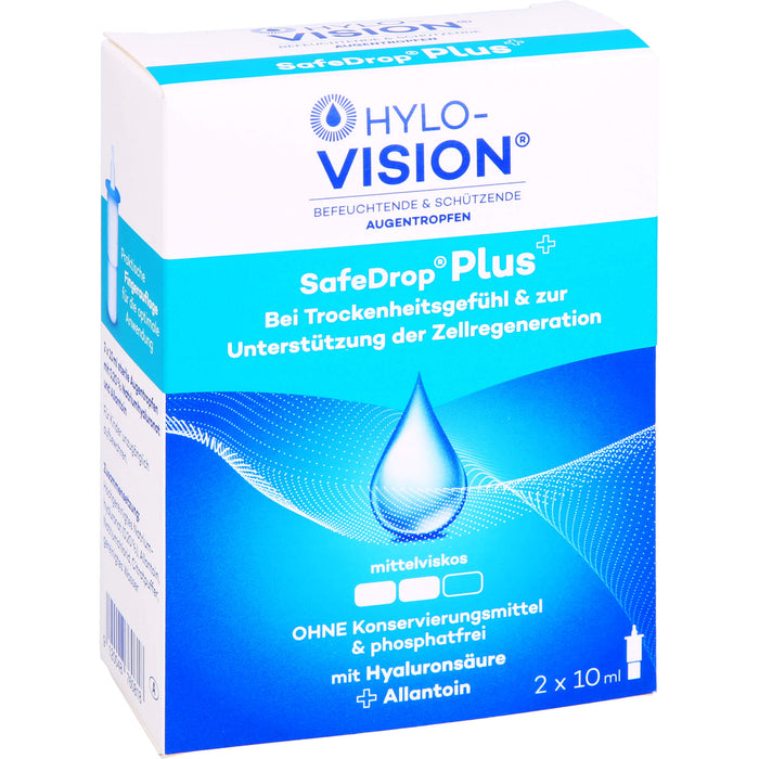 Hylo-Vision SafeDrop Plus Augentropfen bei Trockenheitsgefühl & zur Unterstützung der Zellregeneration, 20 ml Lösung