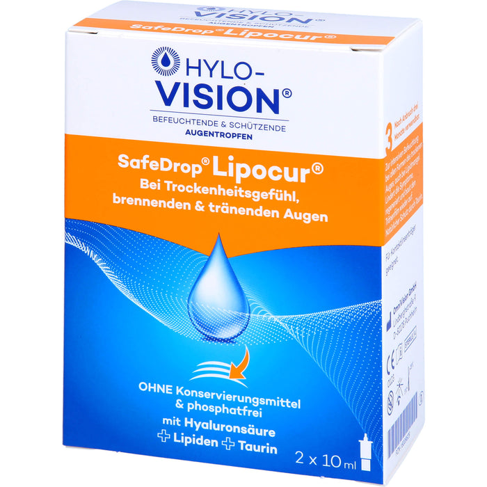 Hylo-Vision SafeDrop Lipocur Augentropfen bei Trockenheitsgefühl,  brennenden und tränenden Augen, 20 ml Solution