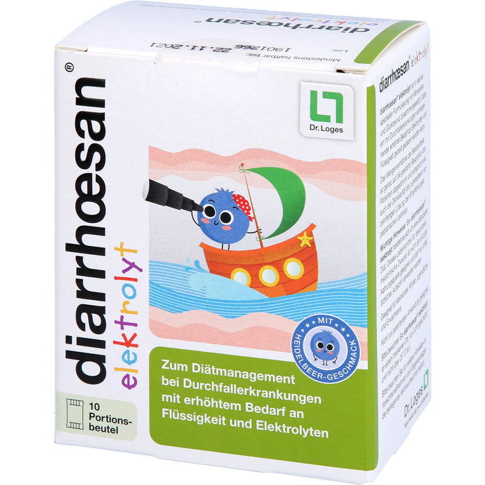 Diarrhoesan elektrolyt Pulver bei Durchfallerkrankungen für Kinder und Erwachsene mit Heidelbeergeschmack, 10 pcs. Sachets