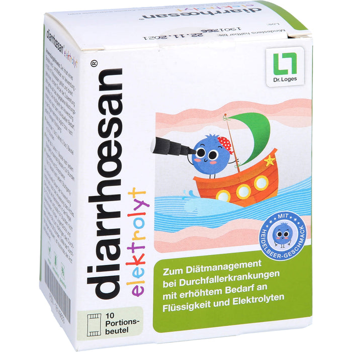 Diarrhoesan elektrolyt Pulver bei Durchfallerkrankungen für Kinder und Erwachsene mit Heidelbeergeschmack, 10 pcs. Sachets