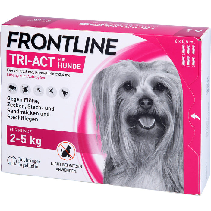 FRONTLINE TRI-ACT Lösung gegen Zecken, Flöhe und fliegende Insekten beim Hund (2-5kg), 6 pc Récipients à dose unique