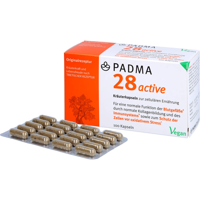 PADMA 28 active Kräuterkapseln zur zellulären Ernährung für Blutgefäße, Immunsystem und zum Schutz der Zellen vor oxidativem Stress, 100 pc Capsules