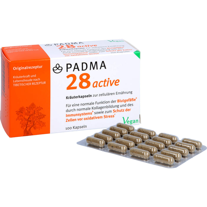 PADMA 28 active Kräuterkapseln zur zellulären Ernährung für Blutgefäße, Immunsystem und zum Schutz der Zellen vor oxidativem Stress, 100 pc Capsules