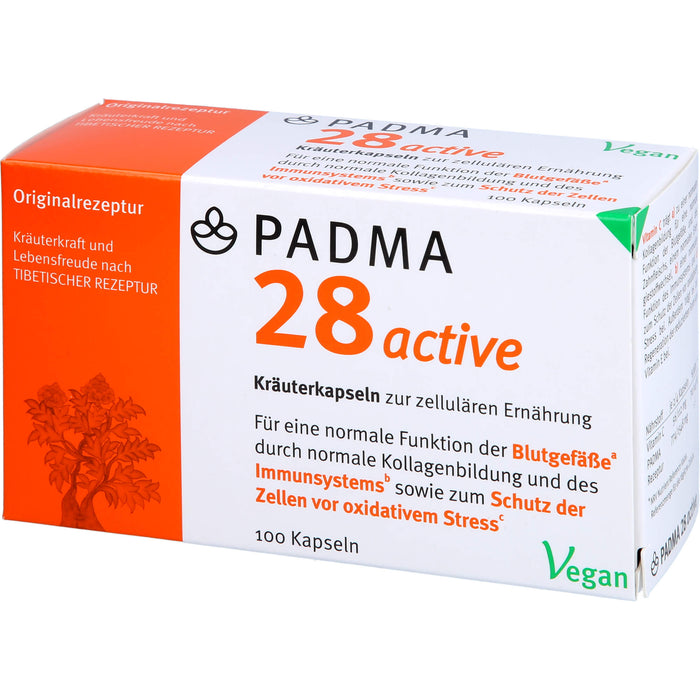 PADMA 28 active Kräuterkapseln zur zellulären Ernährung für Blutgefäße, Immunsystem und zum Schutz der Zellen vor oxidativem Stress, 100 pc Capsules