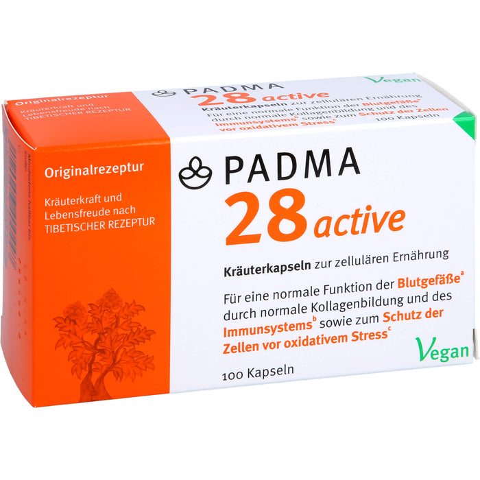 PADMA 28 active Kräuterkapseln zur zellulären Ernährung für Blutgefäße, Immunsystem und zum Schutz der Zellen vor oxidativem Stress, 100 pc Capsules