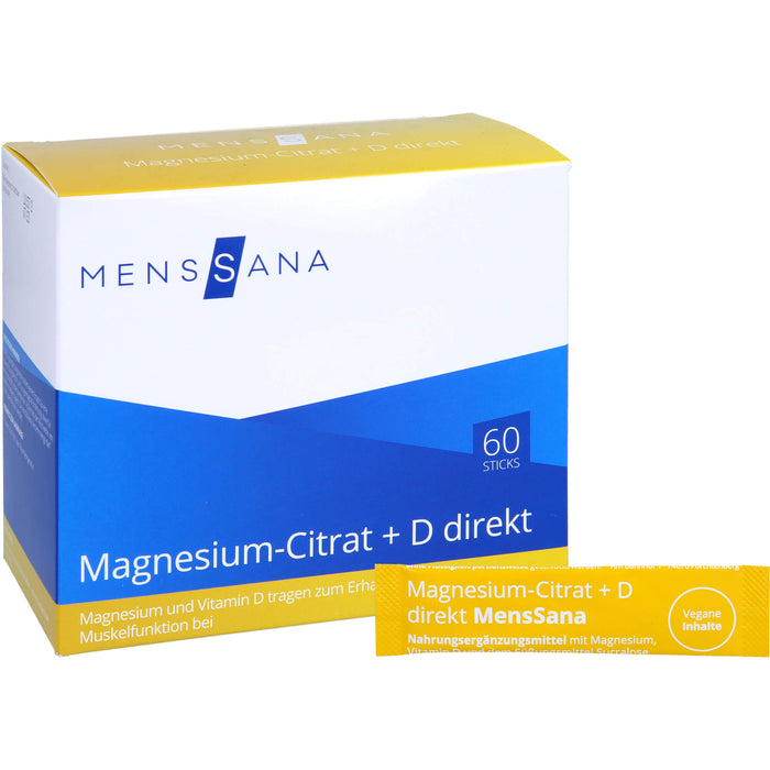 MENSSANA Magnesium-Citrat + D direkt Sticks trägt zum Erhalt einer normalen Muskelfunktion bei, 60 pc Paquet combiné