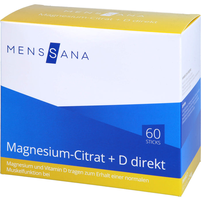MENSSANA Magnesium-Citrat + D direkt Sticks trägt zum Erhalt einer normalen Muskelfunktion bei, 60 pc Paquet combiné
