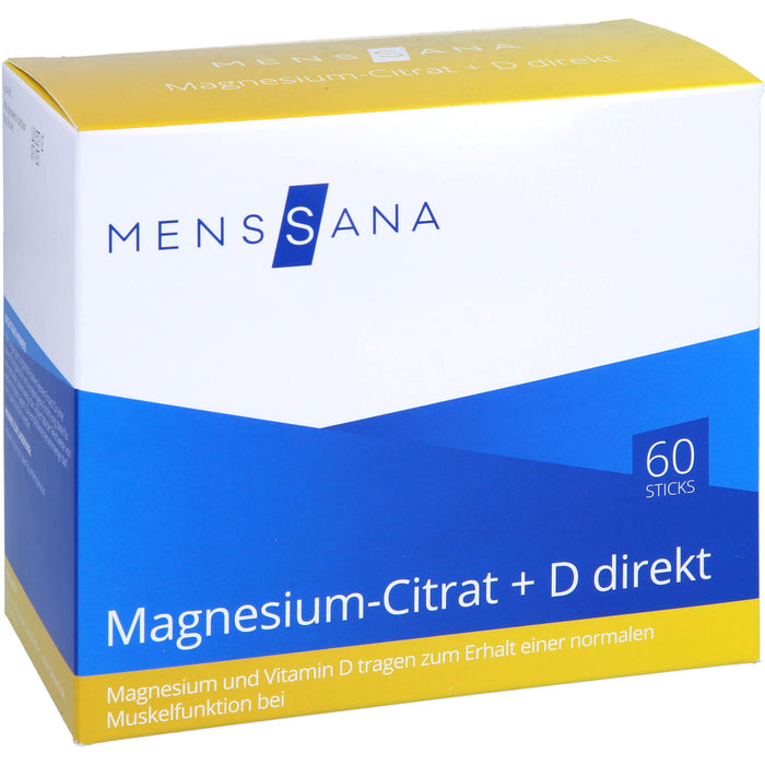 MENSSANA Magnesium-Citrat + D direkt Sticks trägt zum Erhalt einer normalen Muskelfunktion bei, 60 pc Paquet combiné