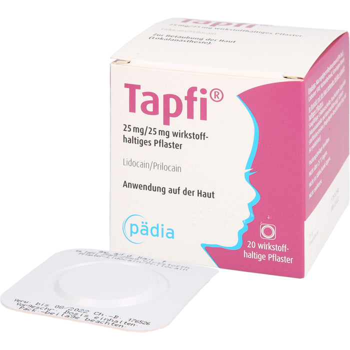 Tapfi 25 mg/25 mg wirkstoffhaltiges Pflaster mit Lidocain/Prilocain, 20 pcs. Patch