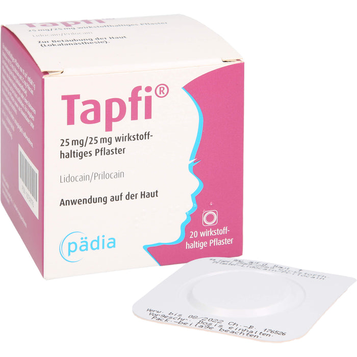 Tapfi 25 mg/25 mg wirkstoffhaltiges Pflaster mit Lidocain/Prilocain, 20 pcs. Patch