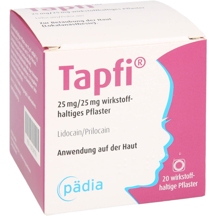 Tapfi 25 mg/25 mg wirkstoffhaltiges Pflaster mit Lidocain/Prilocain, 20 pcs. Patch