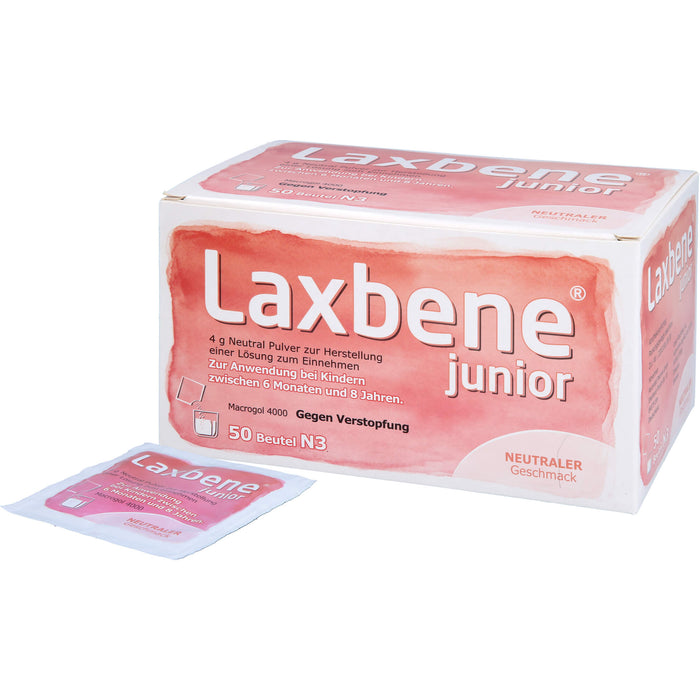 Laxbene Junior 4 g Neutral Pulver bei Kindern zwischen 6 Monaten und 8 Jahren gegen Verstopfung mit neutralem Geschmack, 50 St. Beutel
