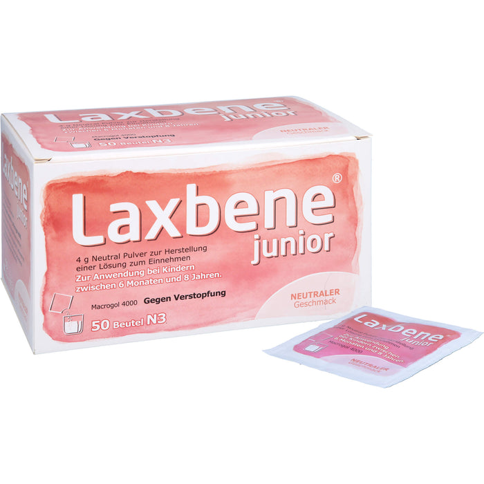 Laxbene Junior 4 g Neutral Pulver bei Kindern zwischen 6 Monaten und 8 Jahren gegen Verstopfung mit neutralem Geschmack, 50 St. Beutel
