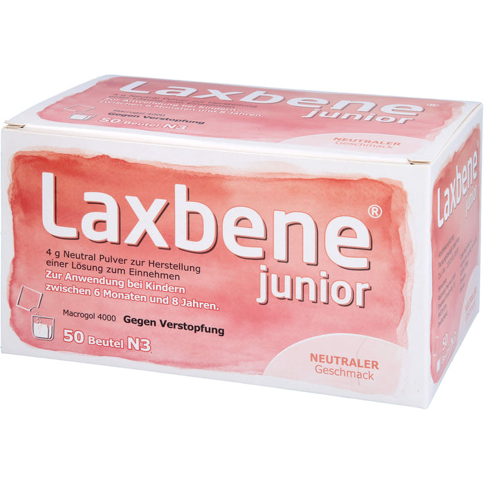 Laxbene Junior 4 g Neutral Pulver bei Kindern zwischen 6 Monaten und 8 Jahren gegen Verstopfung mit neutralem Geschmack, 50 St. Beutel