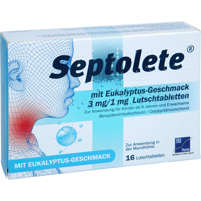 Septolete mit Eukalyptus-Geschmack 3 mg / 1 mg Lutschtabletten, 16 pc Tablettes