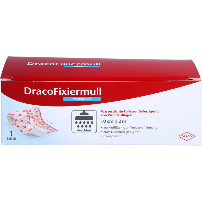Draco Fixiermull waterproof 10 cm x 2 m wasserfeste Folie zur Befestigung von Wundauflagen, 1 St. Folie