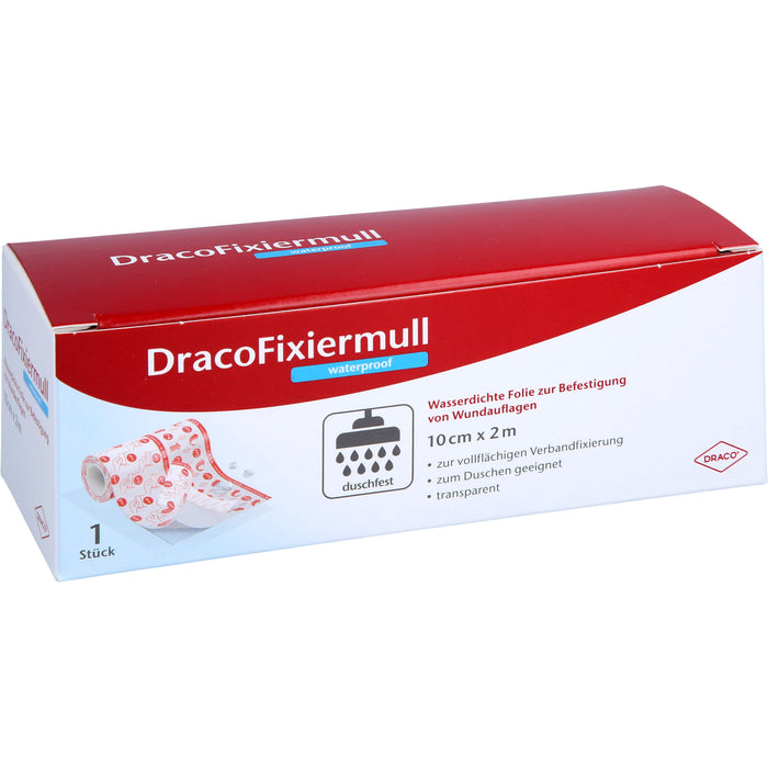 Draco Fixiermull waterproof 10 cm x 2 m wasserfeste Folie zur Befestigung von Wundauflagen, 1 St. Folie