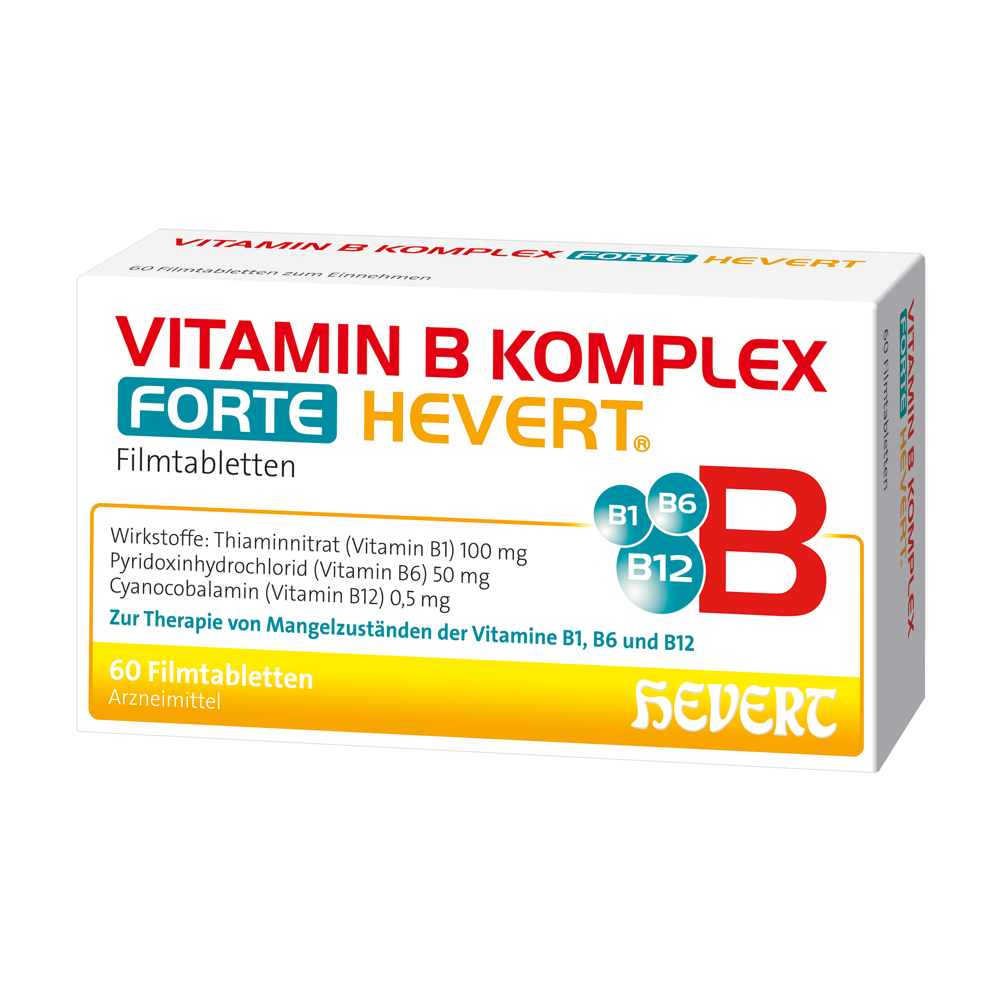 Vitamin B Komplex forte Hevert zur Therapie nachgewiesener Mangelzustände der Vitamine B1, B6 und B12, 60 St. Tabletten
