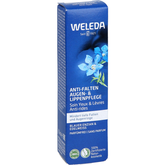 WELEDA Anti-Falten Augen- & Lippenpflege Blauer Enzian & Edelweiss mindert tiefe Falten & Augenringe, 10 ml Crème
