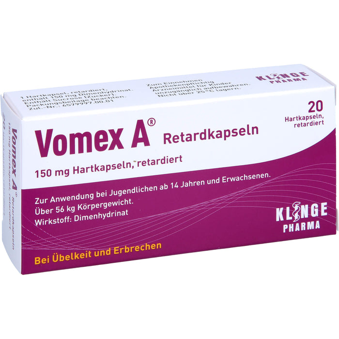 Vomex A  Retardkapseln 150 mg Hartkapsel, retardiert, 20 pcs. Capsules