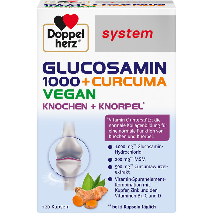 Doppelherz system Glucosamin 1000 + Curcuma vegan Kapseln für Knochen und Knorpel, 120 St. Kapseln