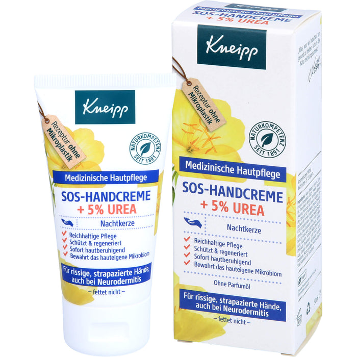 Kneipp SOS-Handcreme + 5% Urea Nachtkerze für rissige, strapazierte Hände und bei Neurodermitis, 50 ml Cream