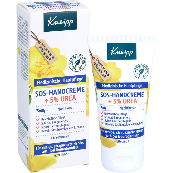 Kneipp SOS-Handcreme + 5% Urea Nachtkerze für rissige, strapazierte Hände und bei Neurodermitis, 50 ml Cream