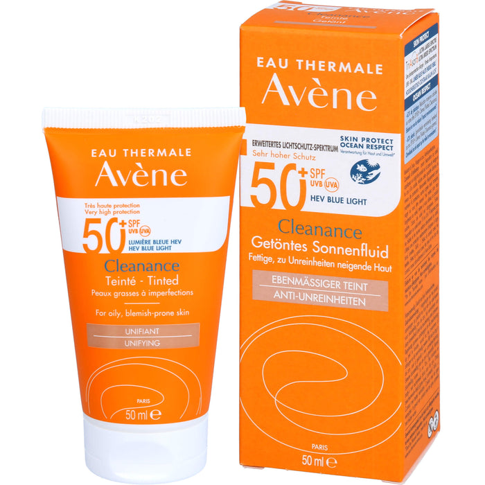 Avène Cleanance getöntes Sonnenfluid LSF 50+ für fettige, zu Unreinheiten neigende Haut für einen ebenmässigen Teint, 50 ml Creme