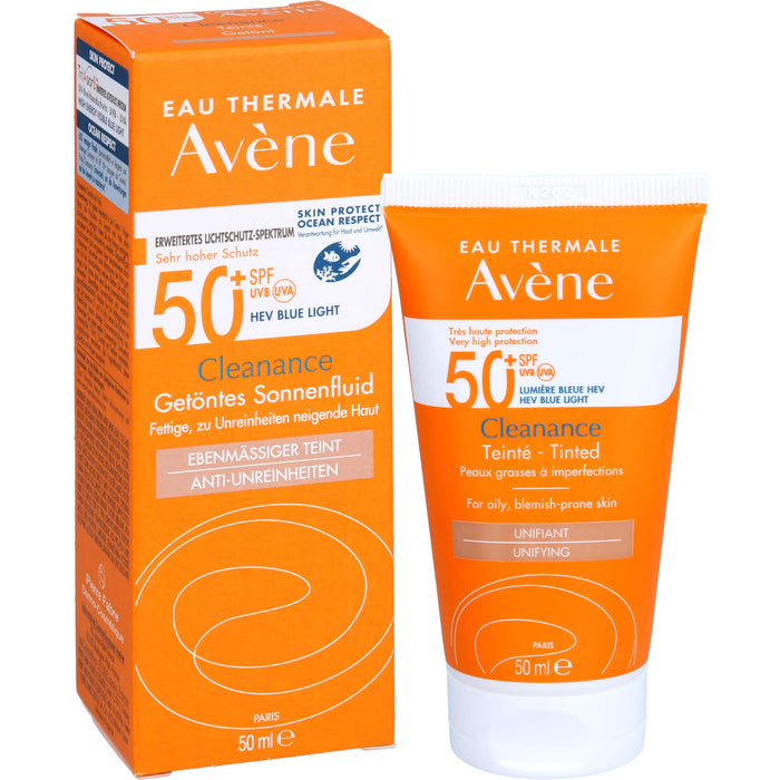 Avène Cleanance getöntes Sonnenfluid LSF 50+ für fettige, zu Unreinheiten neigende Haut für einen ebenmässigen Teint, 50 ml Cream