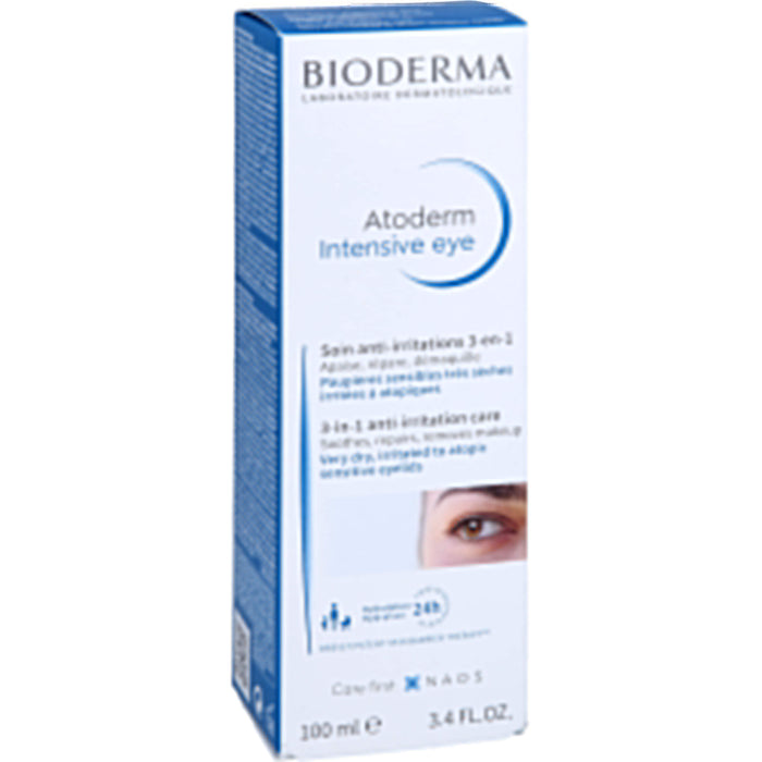 BIODERMA Atoderm Intensive eye Augencreme mit Hyaluronsäure bei trockenen, juckenden, irritierten bis zu Neurodermitis neigenden Augenlidern, 100 ml Cream