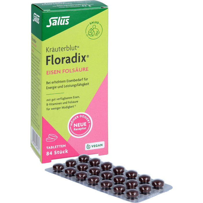 Salus Kräuterblut Floradix Tabletten mit Eisen und Folsäure für Energie und Leistungsfähigkeit, 84 pcs. Tablets