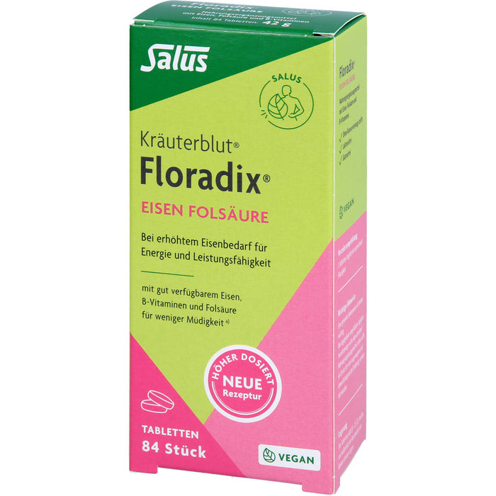 Salus Kräuterblut Floradix Tabletten mit Eisen und Folsäure für Energie und Leistungsfähigkeit, 84 pcs. Tablets