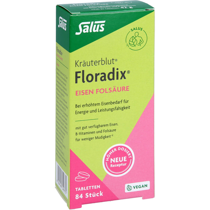 Salus Kräuterblut Floradix Tabletten mit Eisen und Folsäure für Energie und Leistungsfähigkeit, 84 pcs. Tablets
