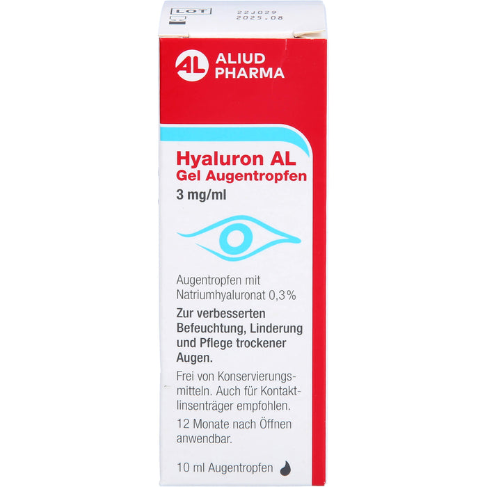 Hyaluron AL Gel Augentropfen 3 mg/ml zur intensiven Befeuchtung trockener Augen, 10 ml Lösung