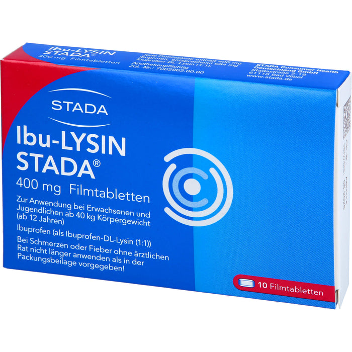 STADA Ibu-Lysin 400 mg Filmtabletten bei Schmerzen und Fieber, 10 pcs. Tablets