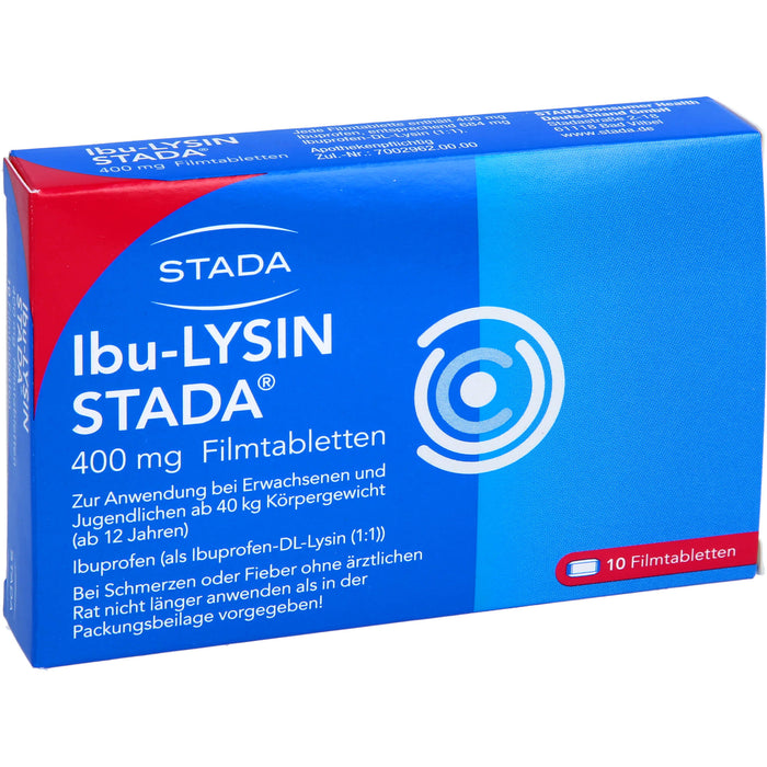 STADA Ibu-Lysin 400 mg Filmtabletten bei Schmerzen und Fieber, 10 pcs. Tablets